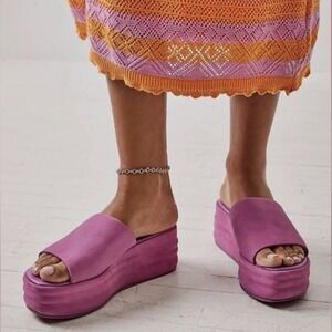 Free People Harbor Flatform Sandals 38 (US 8) Pink Leather Mule Chunky Platform